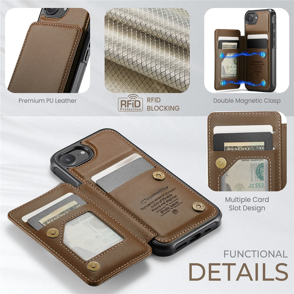 CASEME For iPhone 17e / 16e Phone Case C22 Leather Back Cover with RFID Blocking Card Slots