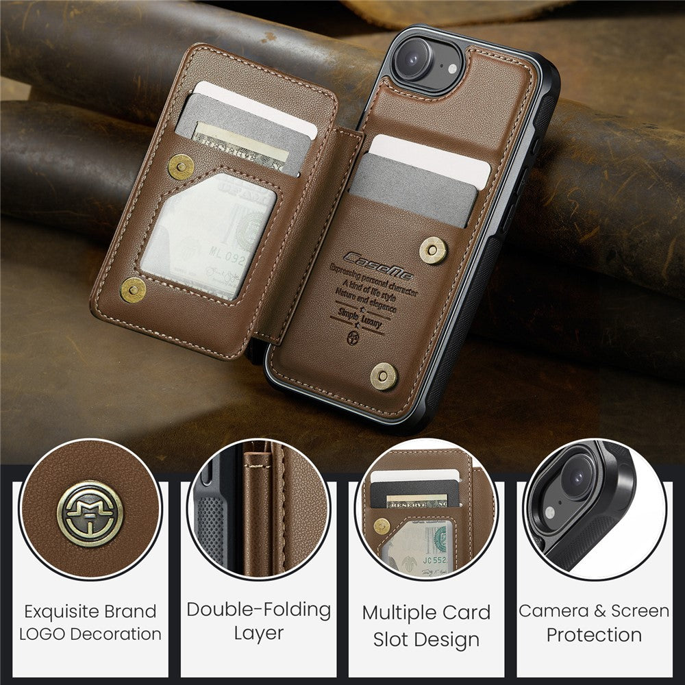 CASEME For iPhone 17e / 16e Phone Case C22 Leather Back Cover with RFID Blocking Card Slots