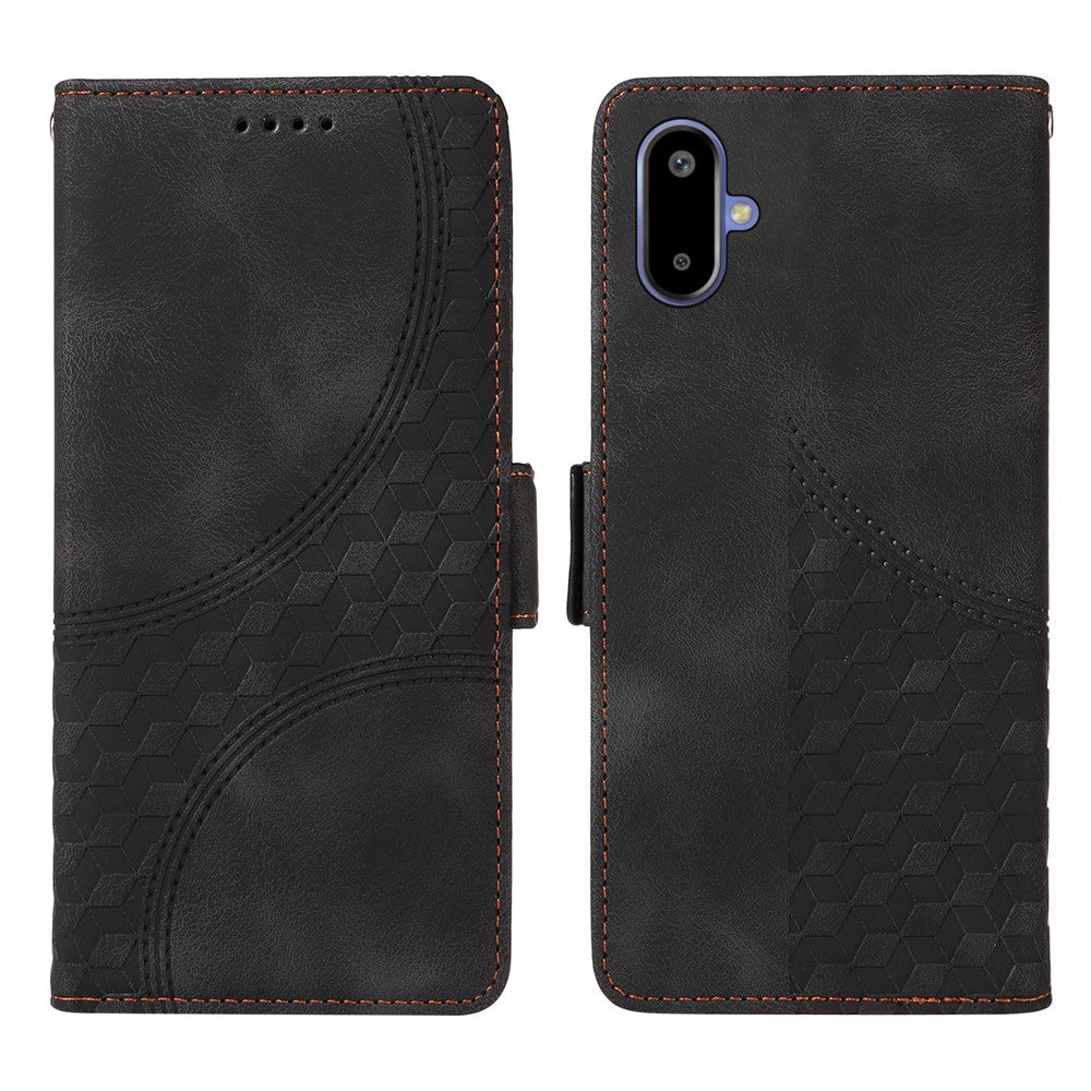 For Samsung Galaxy F06 5G Leather Cases Wallet Rhombus Imprinted Phone Cover Stand with Strap