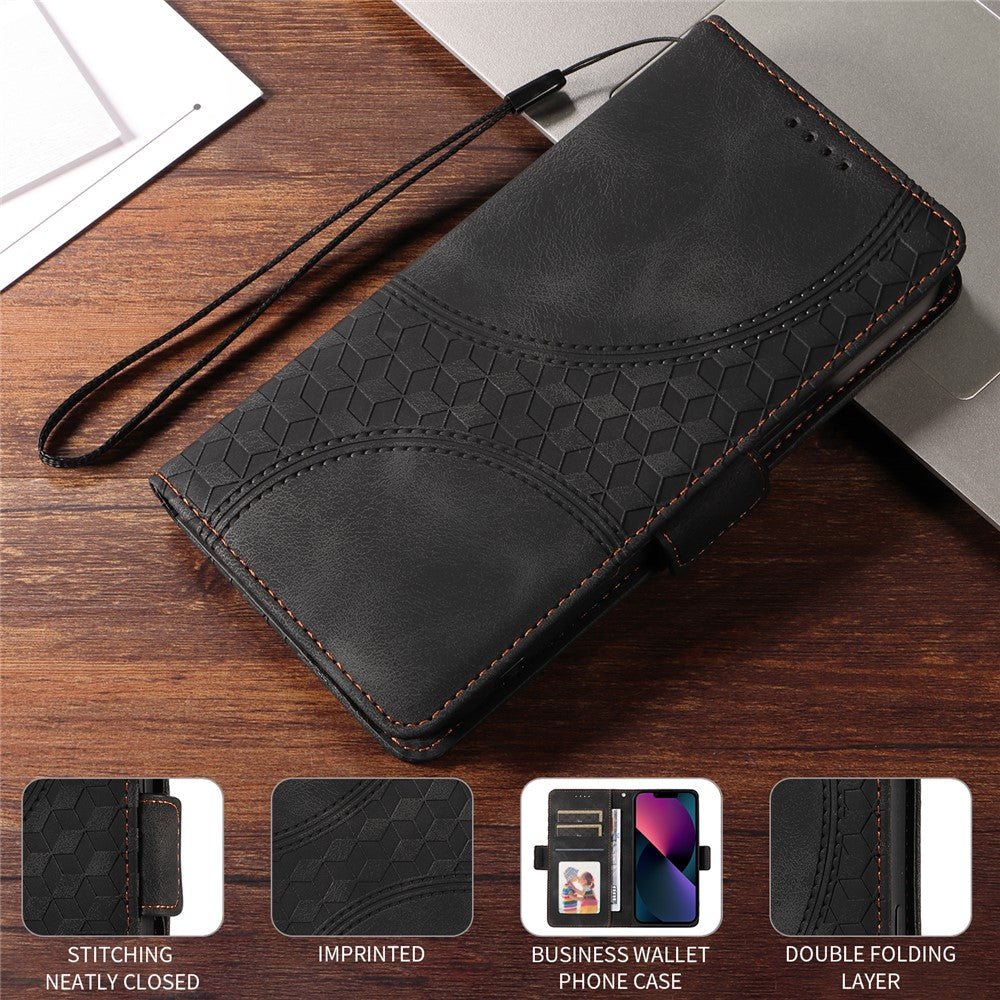 For Samsung Galaxy F06 5G Leather Cases Wallet Rhombus Imprinted Phone Cover Stand with Strap