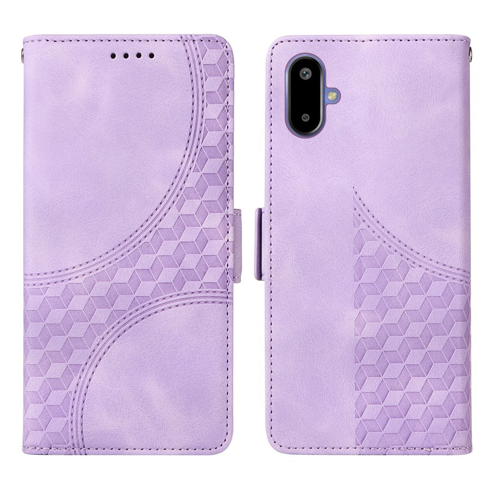 For Samsung Galaxy F06 5G Leather Cases Wallet Rhombus Imprinted Phone Cover Stand with Strap