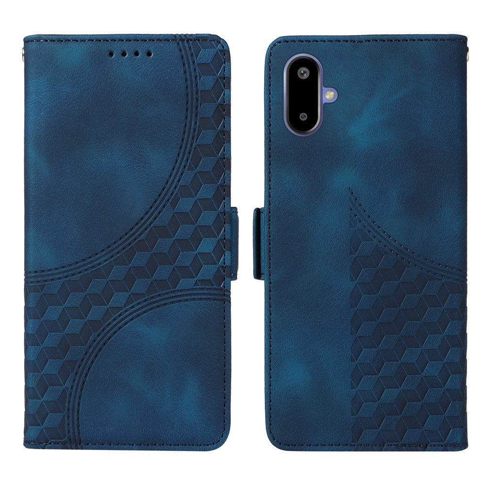 For Samsung Galaxy F06 5G Leather Cases Wallet Rhombus Imprinted Phone Cover Stand with Strap