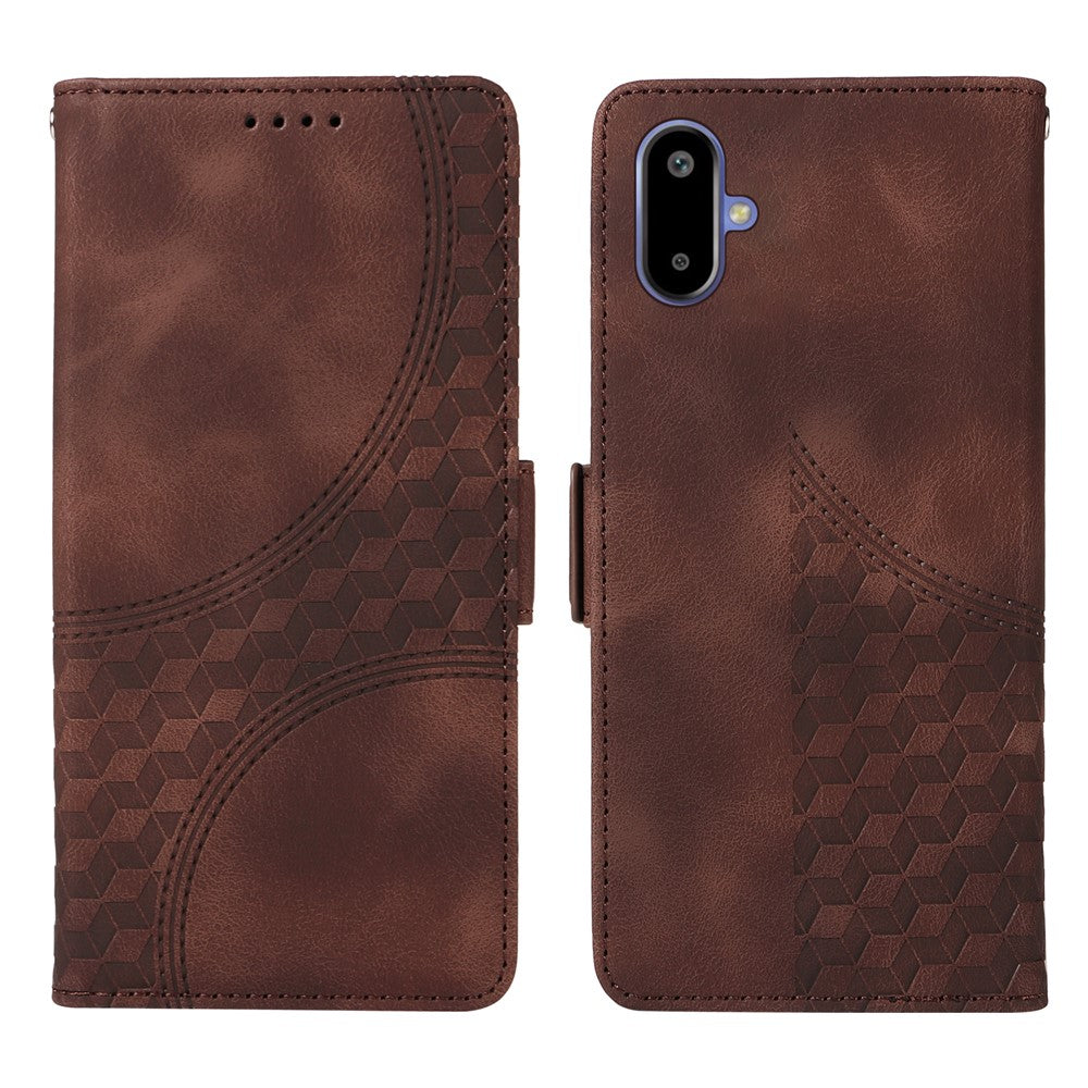 For Samsung Galaxy F06 5G Leather Cases Wallet Rhombus Imprinted Phone Cover Stand with Strap