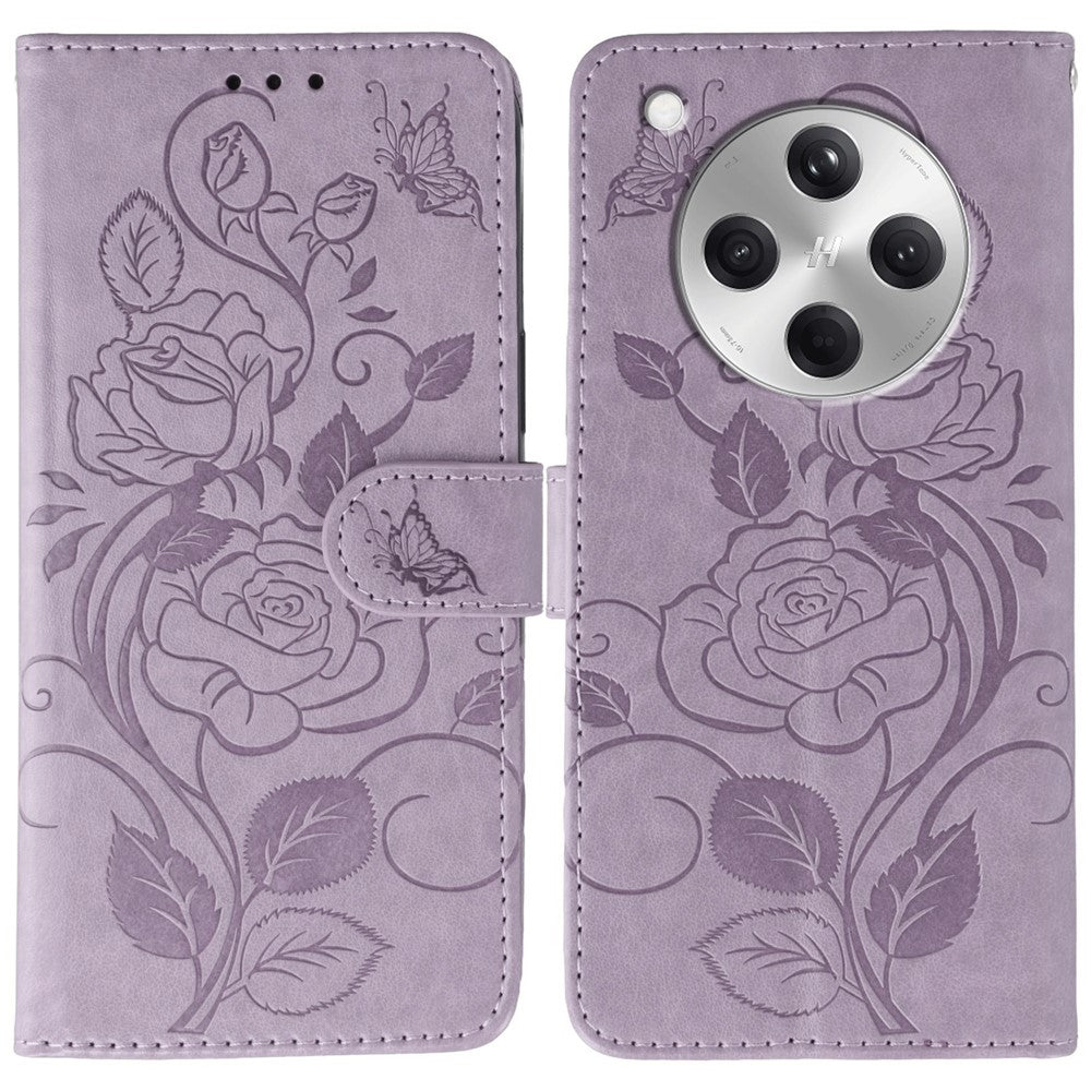 For Oppo Find X8 5G Case Wallet Stand Imprinted Rose Butterfly PU Leather Phone Cover