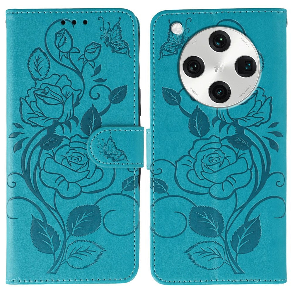 For Oppo Find X8 Pro 5G Case Wallet Stand Imprinted Rose Butterfly PU Leather Phone Cover