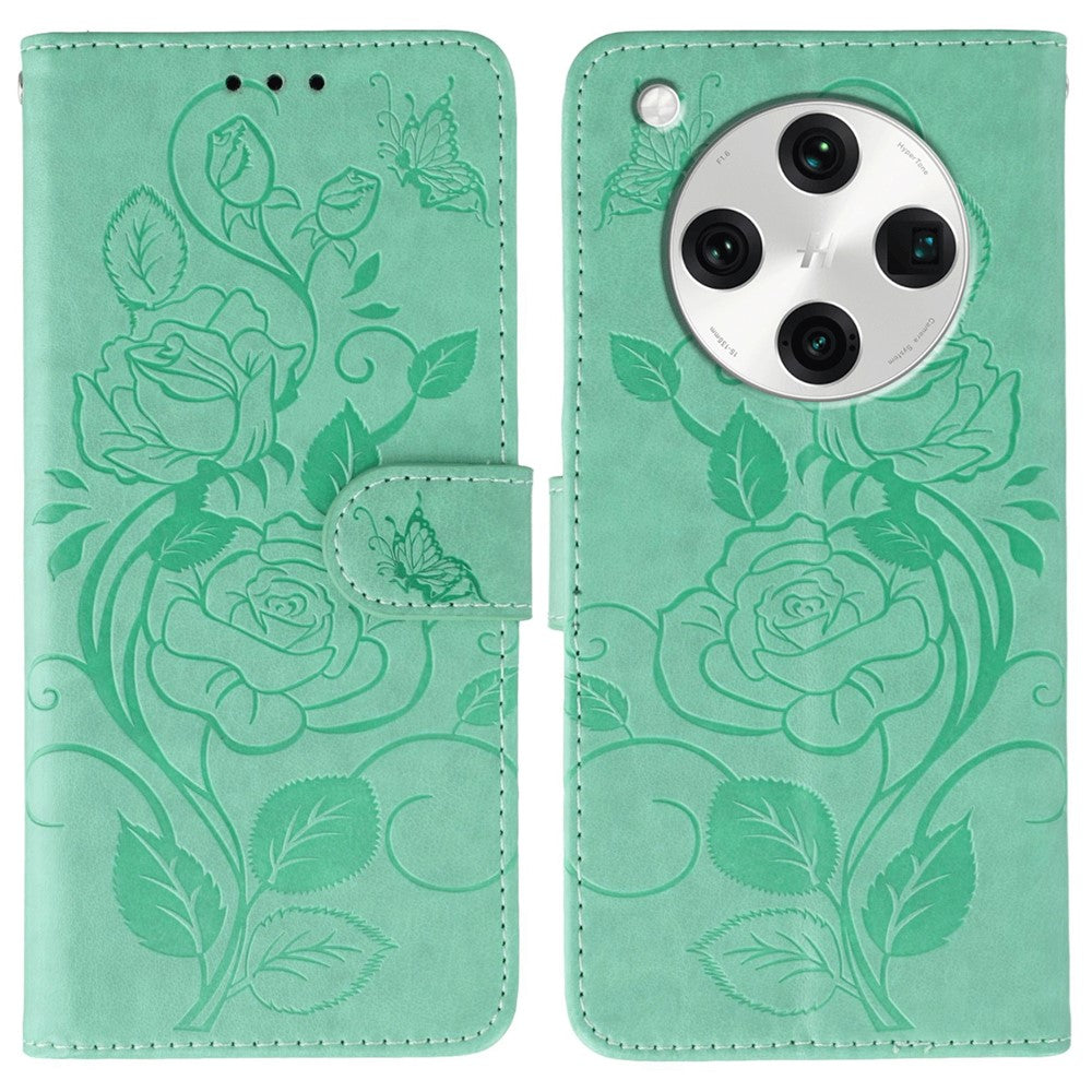 For Oppo Find X8 Pro 5G Case Wallet Stand Imprinted Rose Butterfly PU Leather Phone Cover