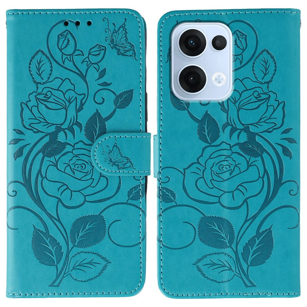 For Oppo Reno13 5G (Global) Case Wallet Stand Imprinted Rose Butterfly PU Leather Phone Cover