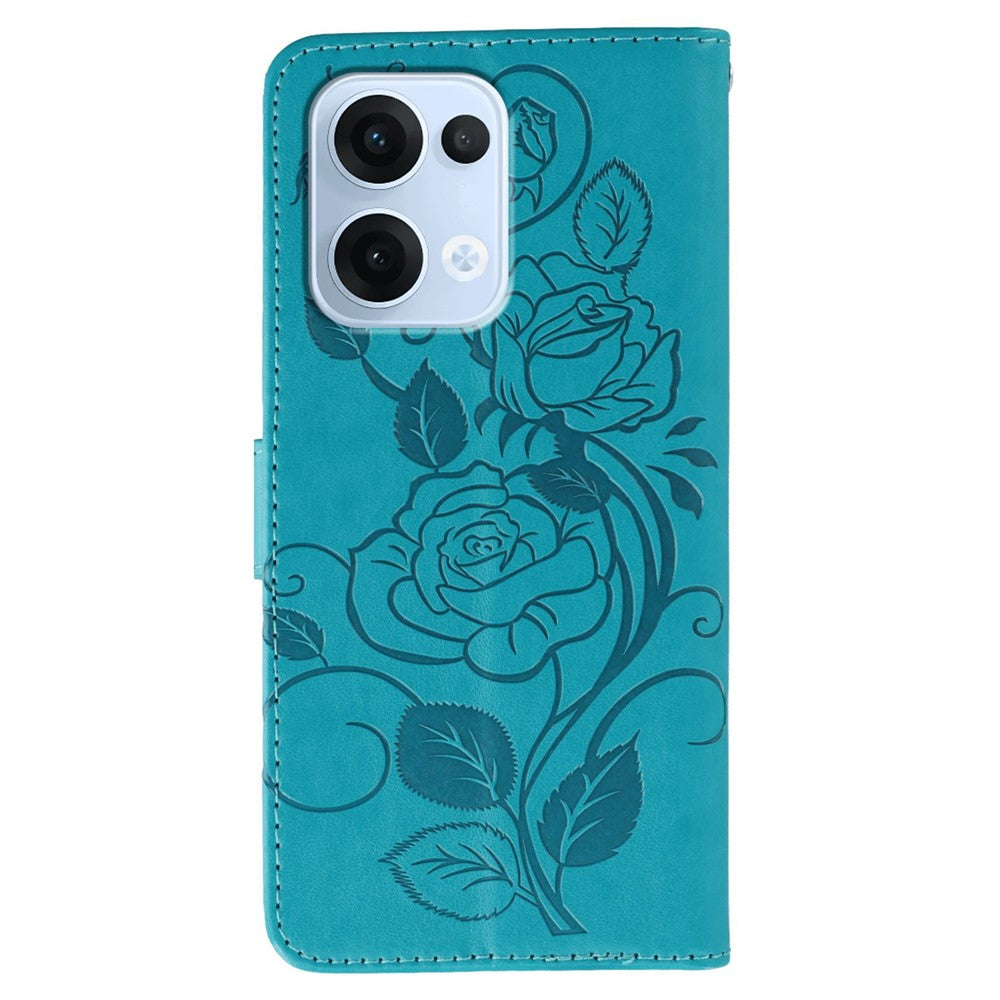 For Oppo Reno13 5G (Global) Case Wallet Stand Imprinted Rose Butterfly PU Leather Phone Cover
