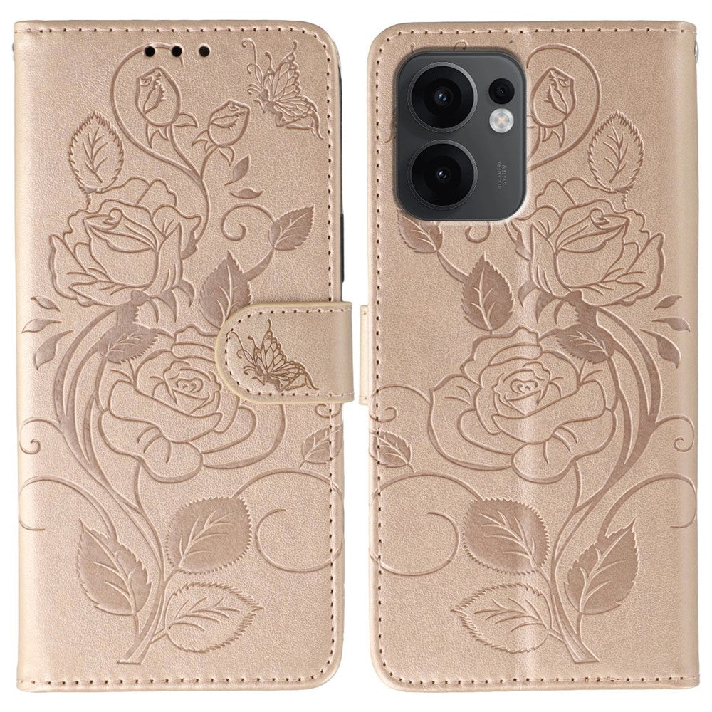Oppo Reno13 F 5G (Reno 13 FS 5G) / 4G Plånboksfodral med tryckt rosa fjäril i PU-läder