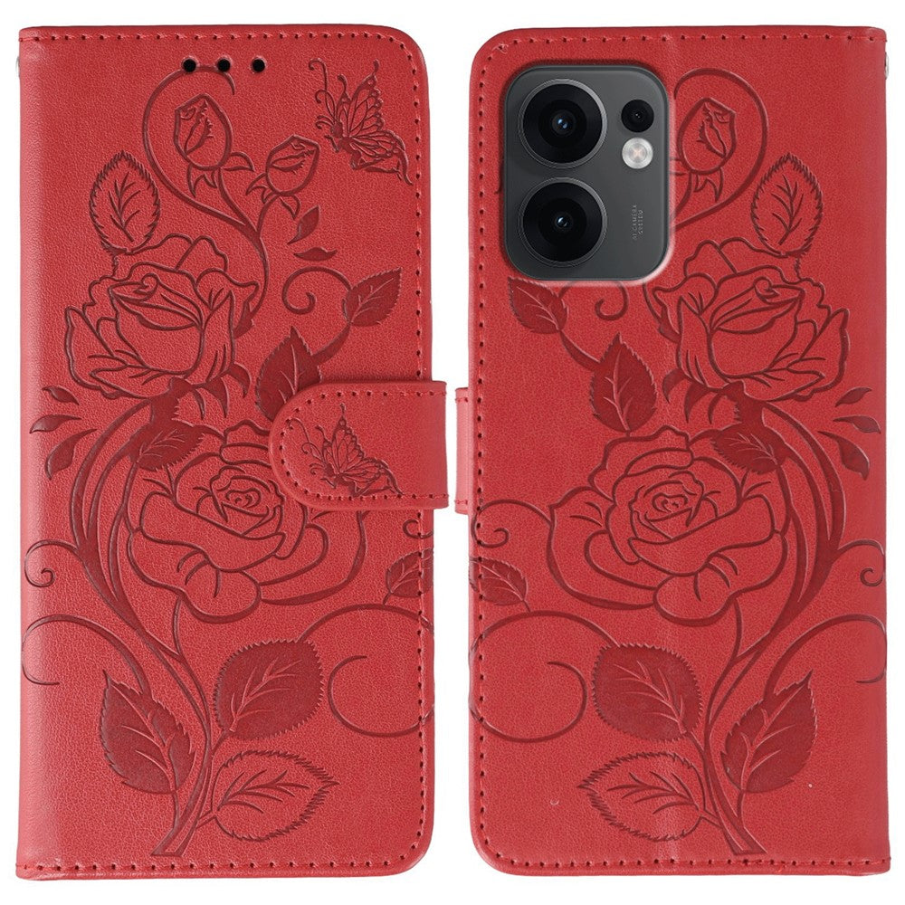Oppo Reno13 F 5G (Reno 13 FS 5G) / 4G Plånboksfodral med tryckt rosa fjäril i PU-läder