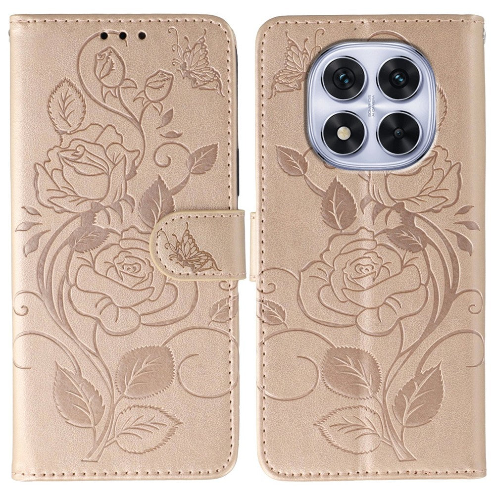Phone Case For Xiaomi Redmi Note 14 Pro 4G / 5G / Note 14 Pro+ 5G / Poco X7 5G Wallet Stand Imprinted Rose Butterfly PU Leather Cover