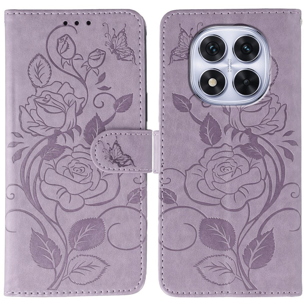 Phone Case For Xiaomi Redmi Note 14 Pro 4G / 5G / Note 14 Pro+ 5G / Poco X7 5G Wallet Stand Imprinted Rose Butterfly PU Leather Cover
