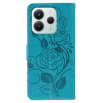 Xiaomi Redmi Note 14 4G (163.25mm) PU-læderpungcover med trykt rosen-sommerfugl
