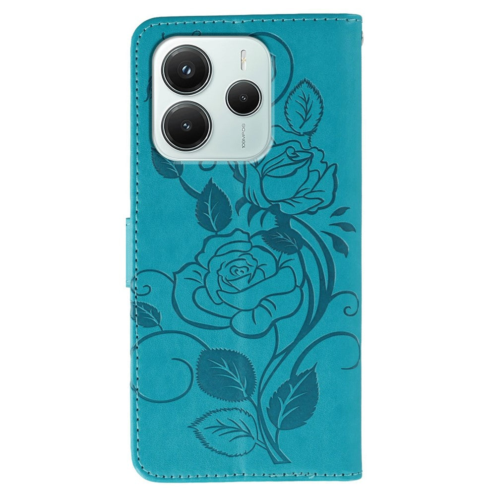 Xiaomi Redmi Note 14 4G (163.25mm) PU-læderpungcover med trykt rosen-sommerfugl