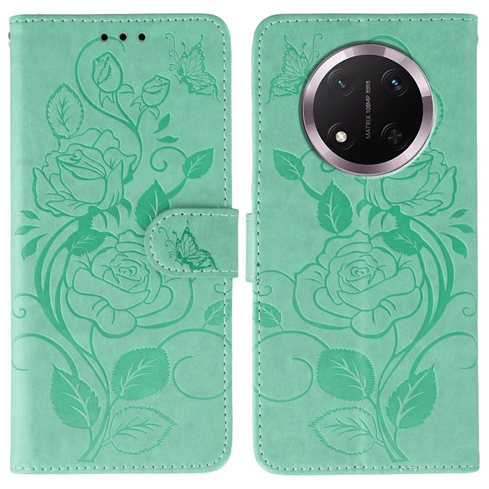 Phone Case For Honor Magic7 Lite 5G / X60 Pro 5G / X9c 5G Wallet Stand Imprinted Rose Butterfly PU Leather Cover