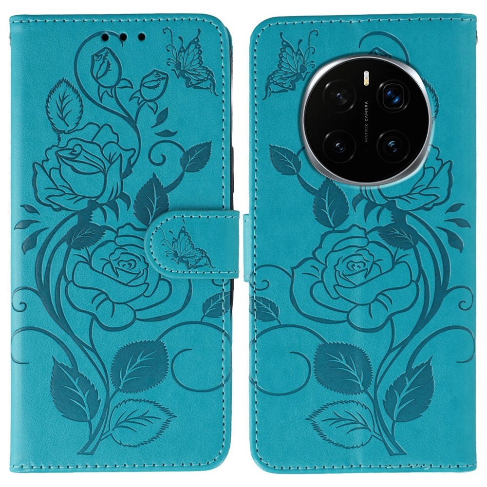 For Honor Magic7 Pro 5G Case Wallet Stand Imprinted Rose Butterfly PU Leather Phone Cover