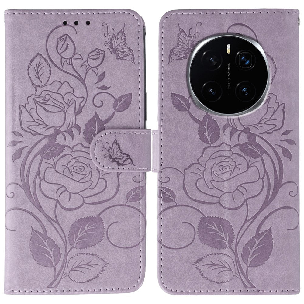 For Honor Magic7 Pro 5G Case Wallet Stand Imprinted Rose Butterfly PU Leather Phone Cover