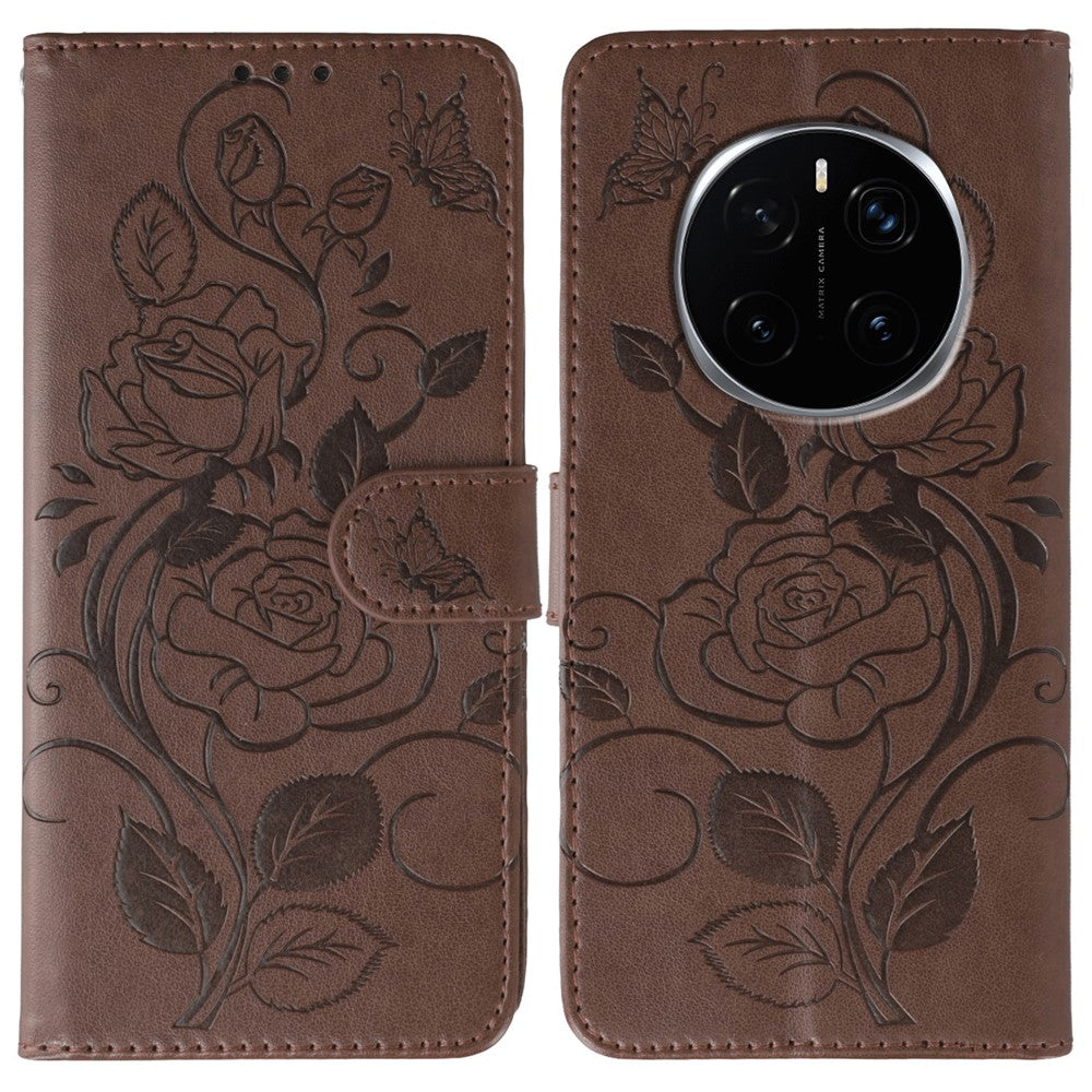 For Honor Magic7 Pro 5G Case Wallet Stand Imprinted Rose Butterfly PU Leather Phone Cover