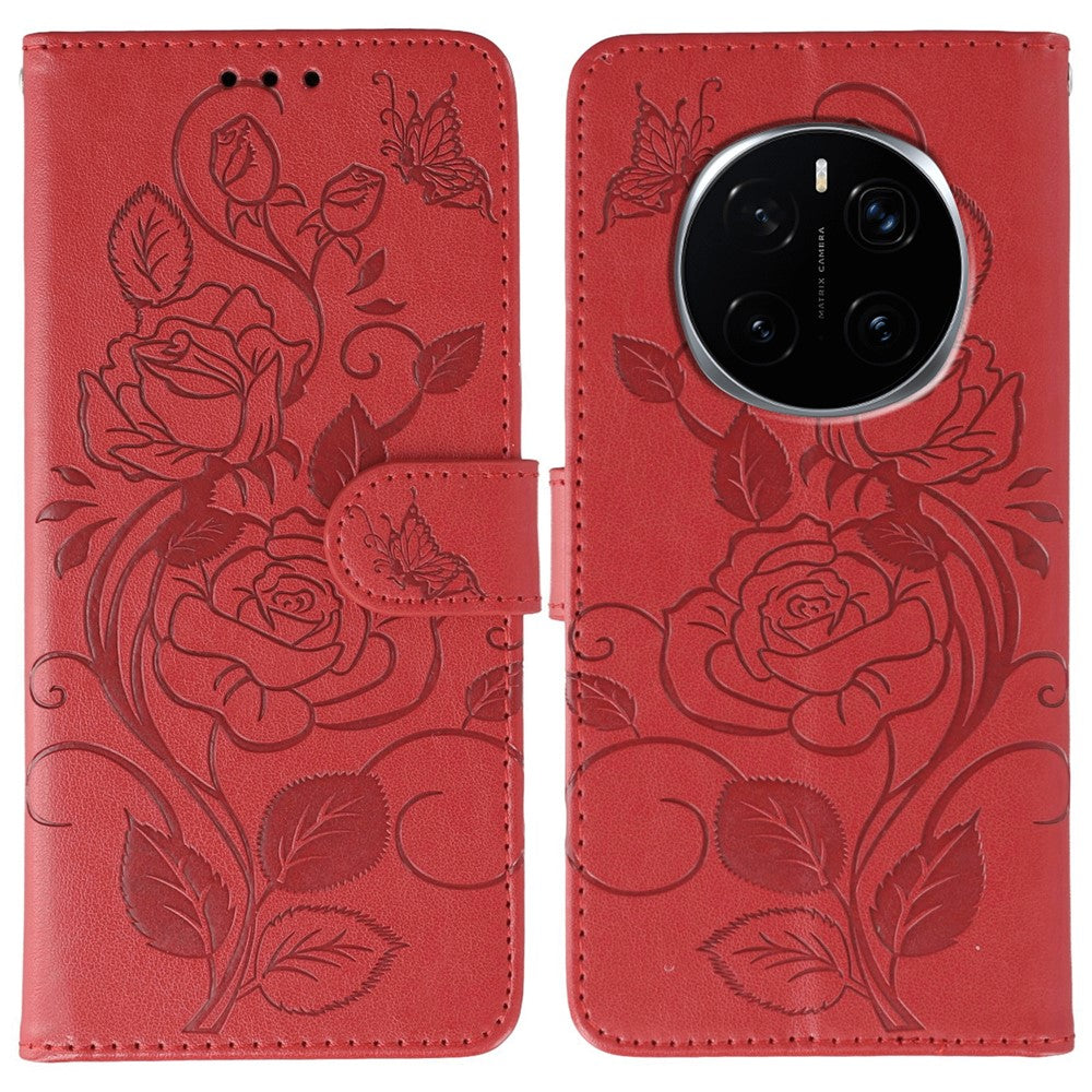 For Honor Magic7 Pro 5G Case Wallet Stand Imprinted Rose Butterfly PU Leather Phone Cover