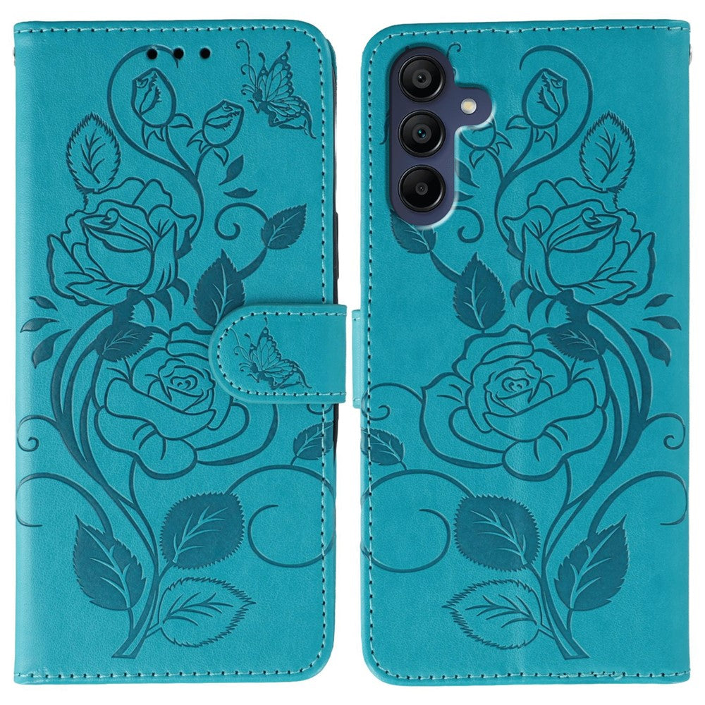 For Samsung Galaxy A06s Case Wallet Stand Imprinted Rose Butterfly PU Leather Phone Cover