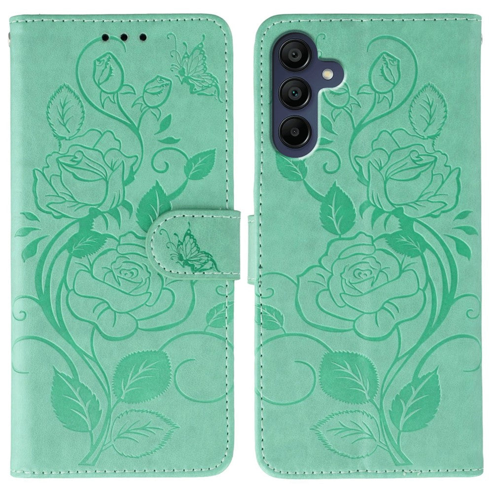 For Samsung Galaxy A06s Case Wallet Stand Imprinted Rose Butterfly PU Leather Phone Cover