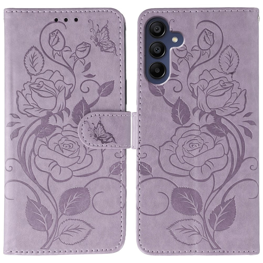 For Samsung Galaxy A06s Case Wallet Stand Imprinted Rose Butterfly PU Leather Phone Cover