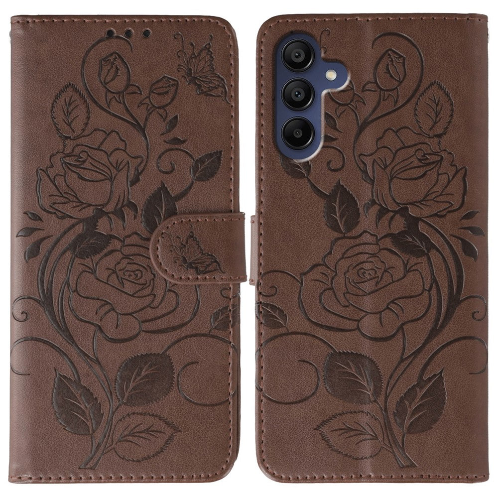 For Samsung Galaxy A06s Case Wallet Stand Imprinted Rose Butterfly PU Leather Phone Cover