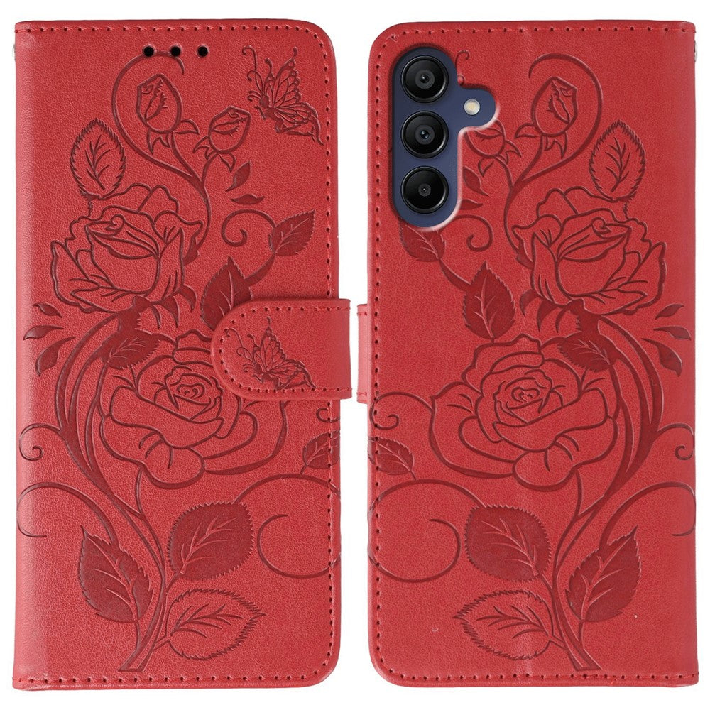 For Samsung Galaxy A06s Case Wallet Stand Imprinted Rose Butterfly PU Leather Phone Cover