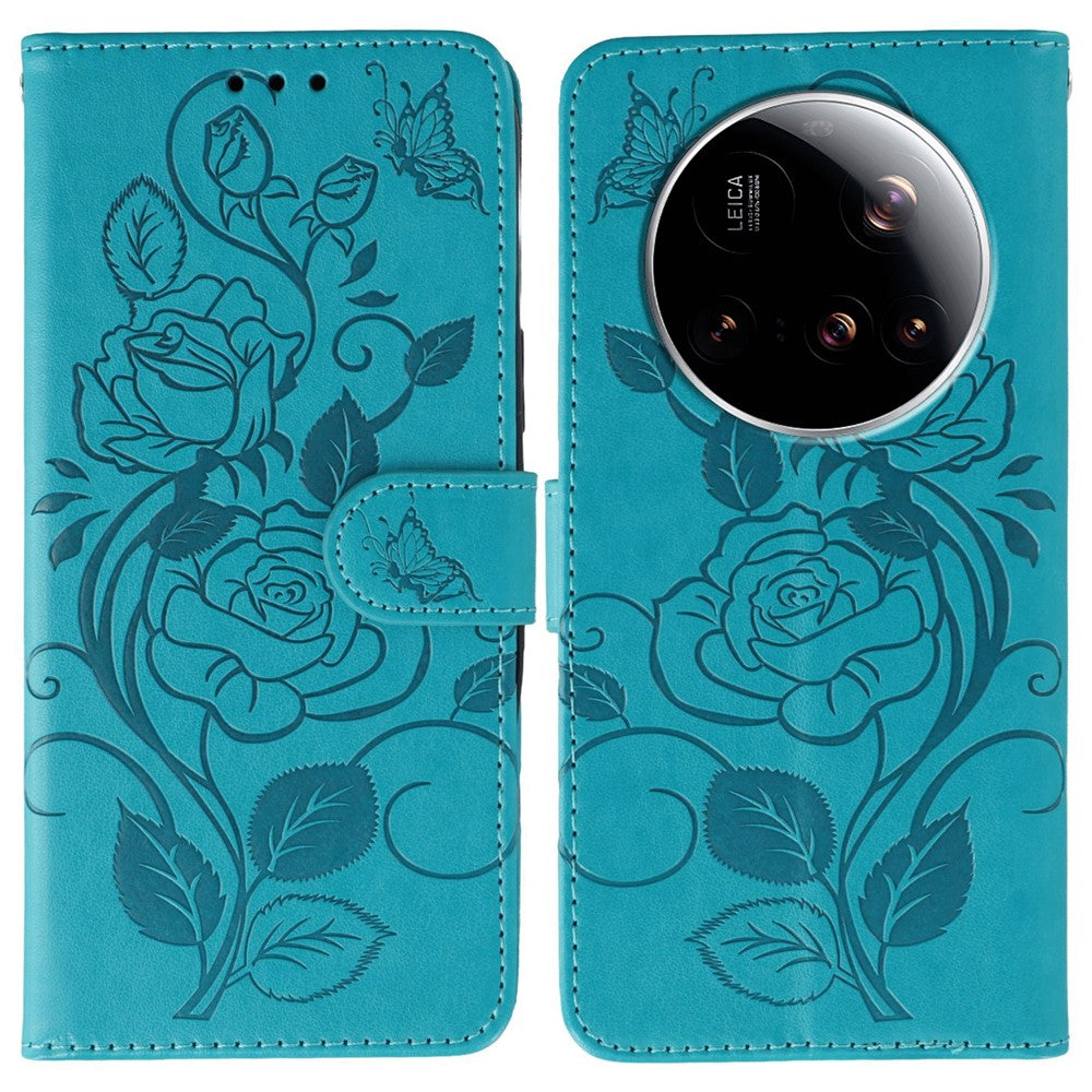 For Xiaomi 15 Ultra Case Wallet Stand Imprinted Rose Butterfly PU Leather Phone Cover