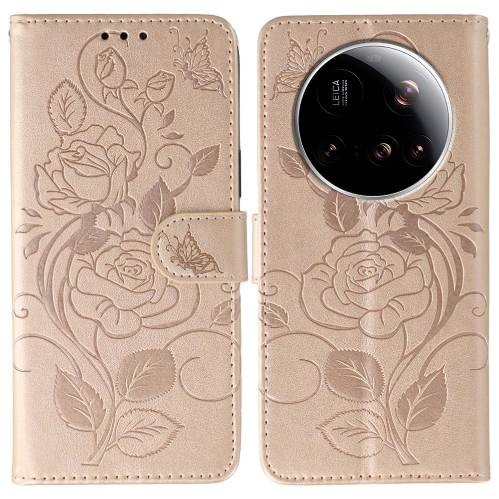 For Xiaomi 15 Ultra Case Wallet Stand Imprinted Rose Butterfly PU Leather Phone Cover