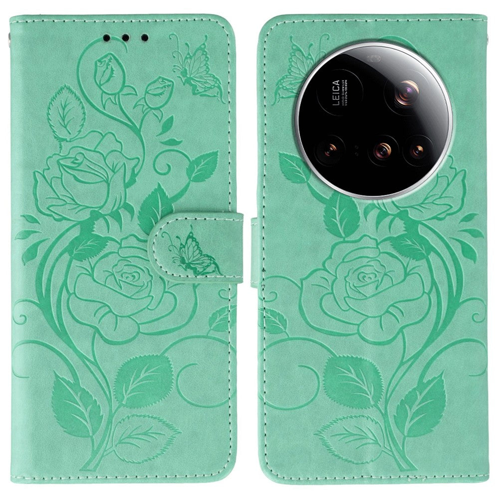 Xiaomi 15 Ultra Plånboksfodral med tryckt rosfjäril i PU-läder