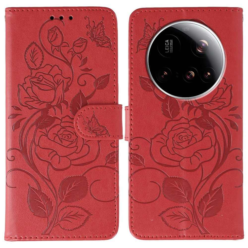 For Xiaomi 15 Ultra Case Wallet Stand Imprinted Rose Butterfly PU Leather Phone Cover