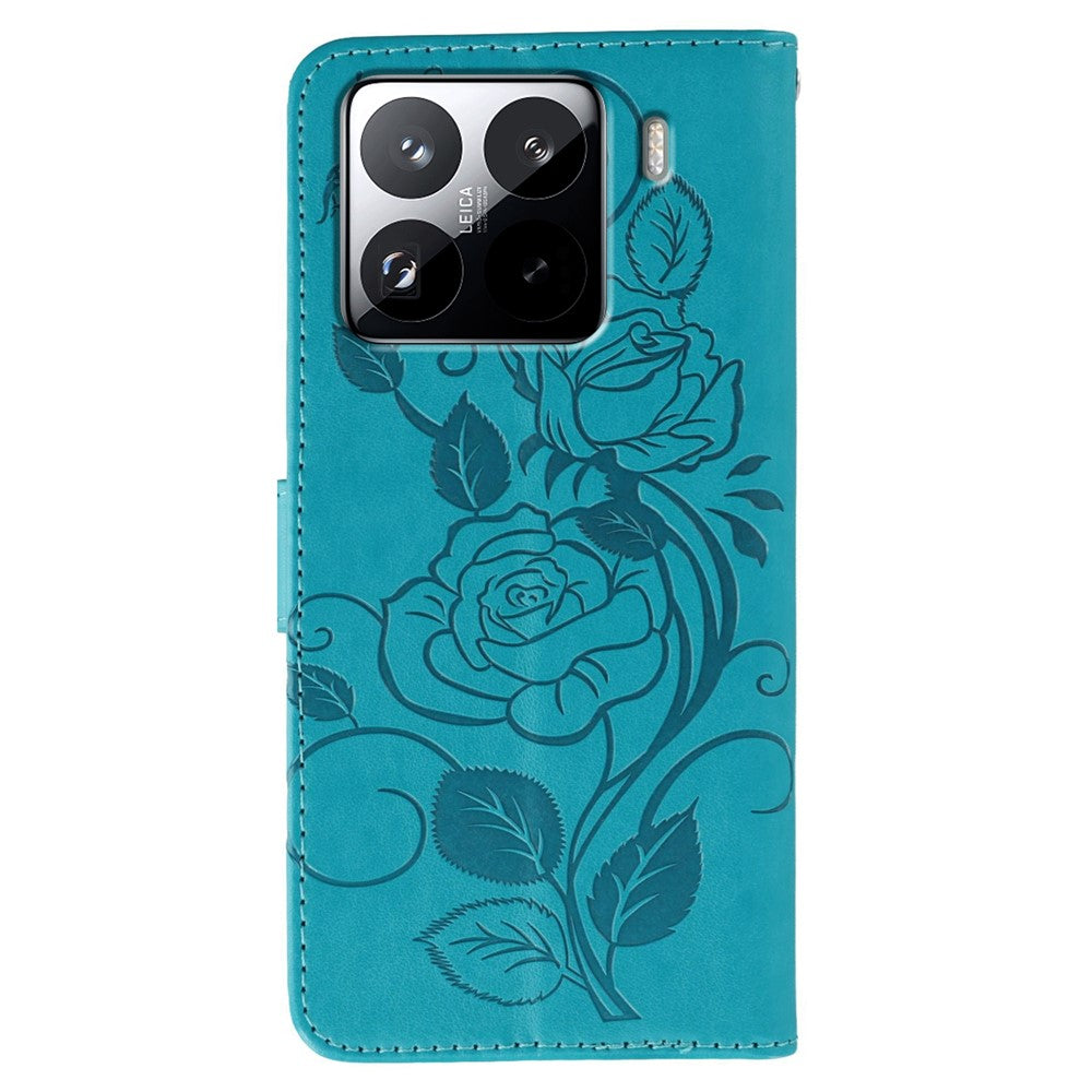 For Xiaomi 15 Pro Case Wallet Stand Imprinted Rose Butterfly PU Leather Phone Cover