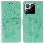 For Xiaomi 15 Pro Case Wallet Stand Imprinted Rose Butterfly PU Leather Phone Cover