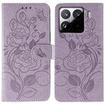 For Xiaomi 15 Pro Case Wallet Stand Imprinted Rose Butterfly PU Leather Phone Cover