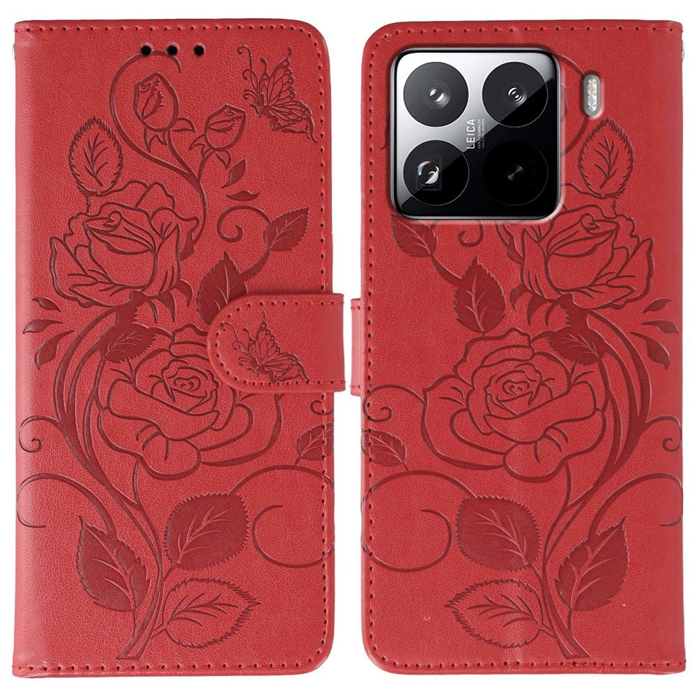 For Xiaomi 15 Pro Case Wallet Stand Imprinted Rose Butterfly PU Leather Phone Cover