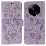 For Xiaomi Poco C61 4G / Redmi A3 4G Case Wallet Stand Imprinted Rose Butterfly PU Leather Phone Cover
