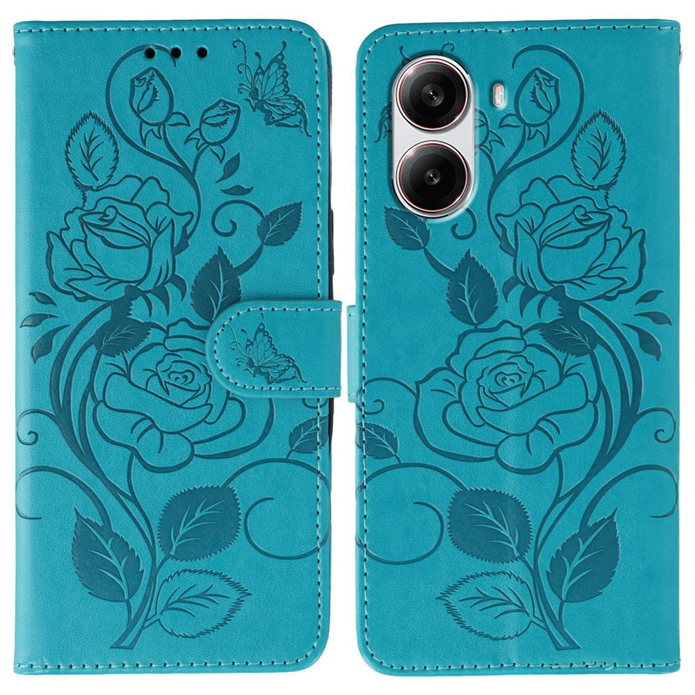 For Xiaomi Poco X7 Pro 5G Case Wallet Stand Imprinted Rose Butterfly PU Leather Phone Cover
