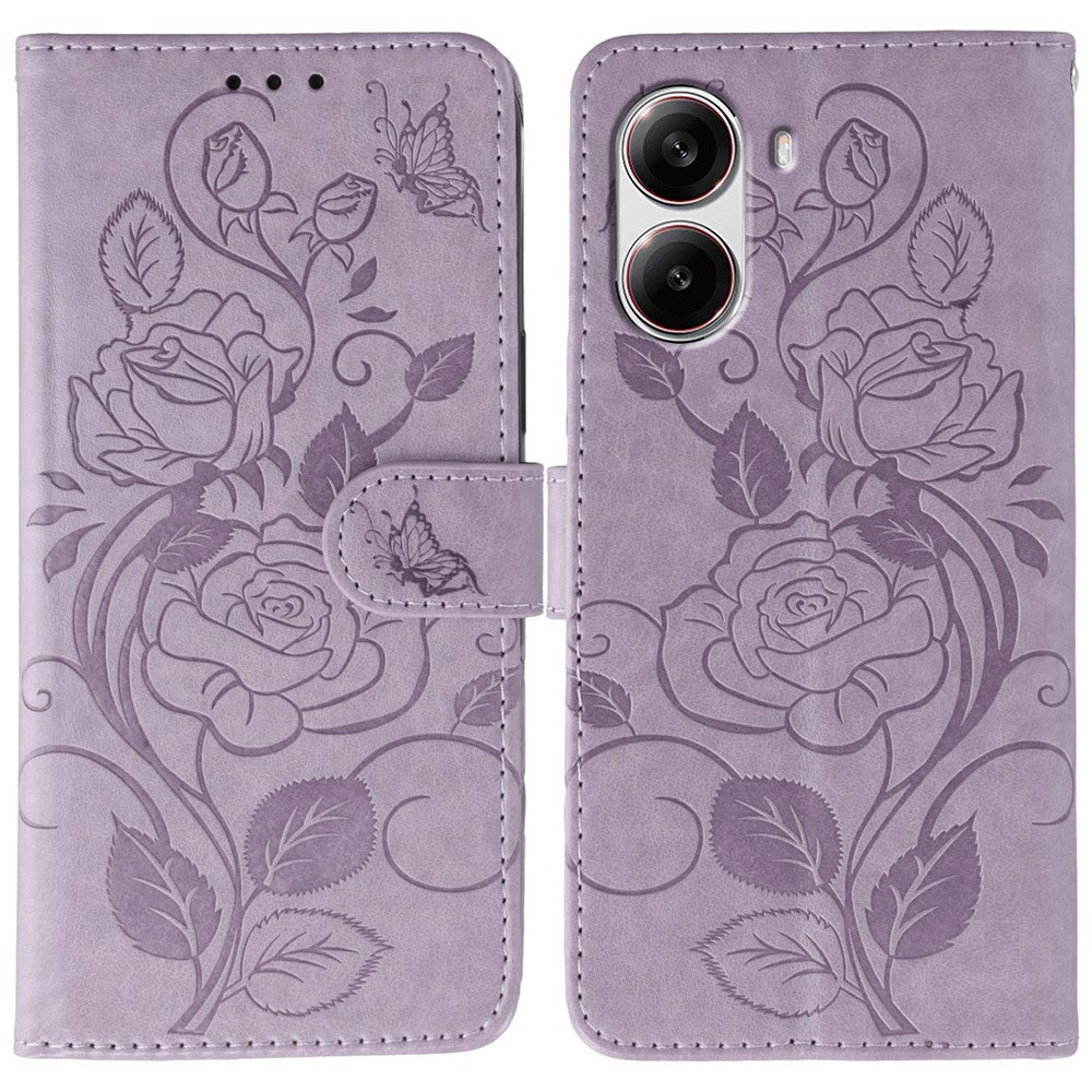 For Xiaomi Poco X7 Pro 5G Case Wallet Stand Imprinted Rose Butterfly PU Leather Phone Cover