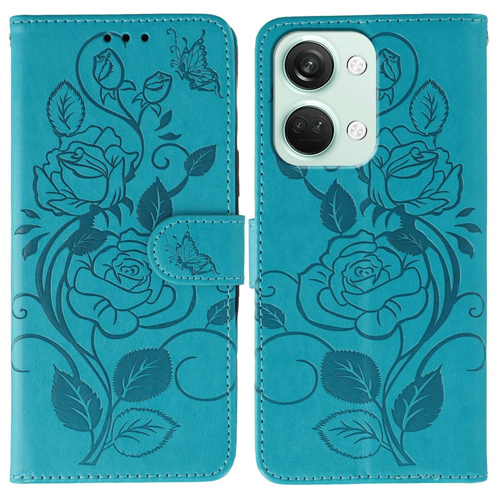 For OnePlus Nord 3 5G Case Wallet Stand Imprinted Rose Butterfly PU Leather Phone Cover