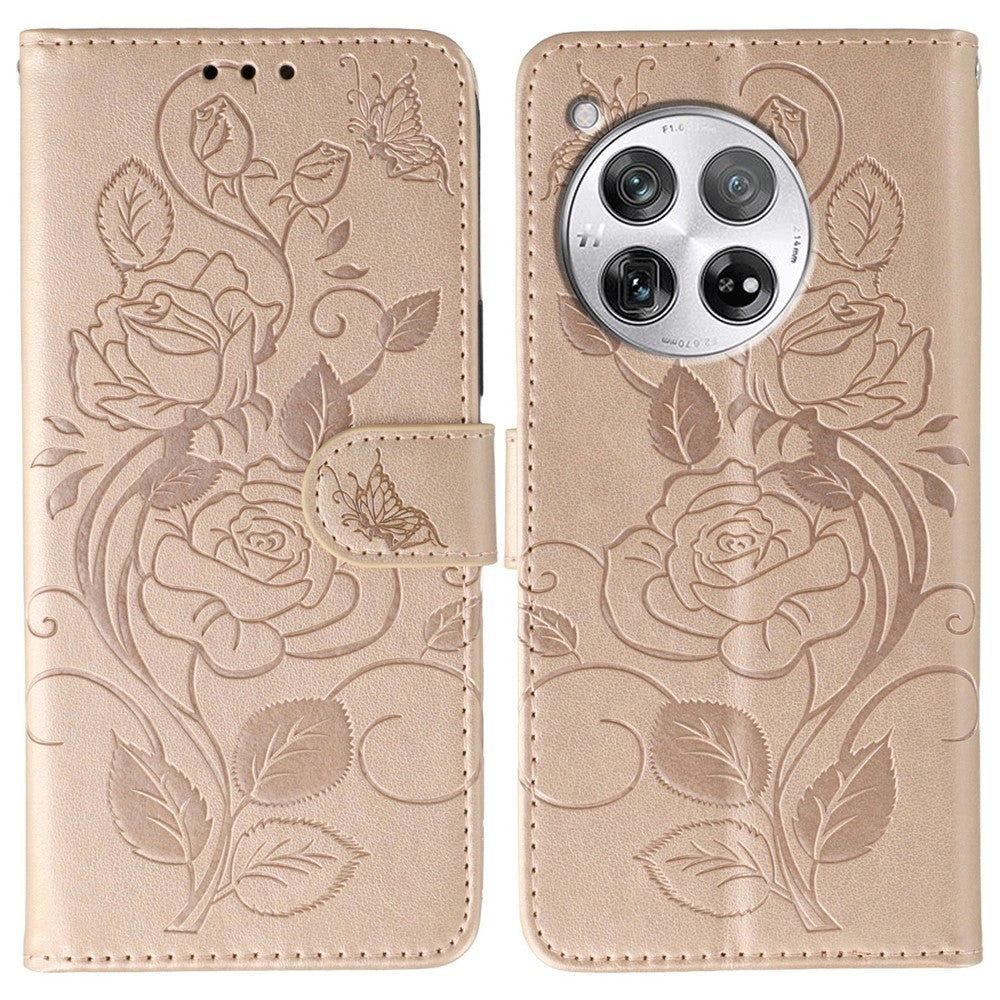 OnePlus 12 5G Plånboksfodral med tryckt rosa fjäril i PU-läder