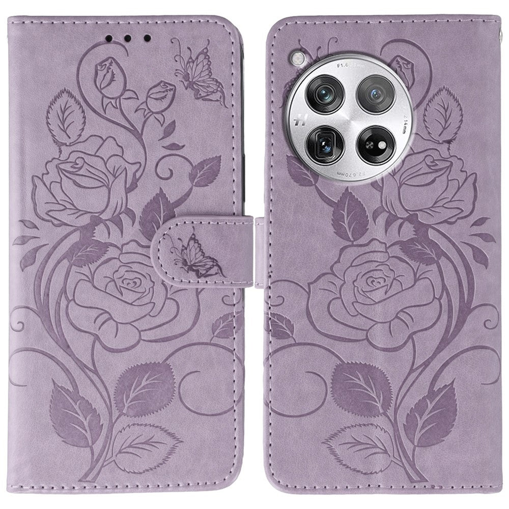 OnePlus 12 5G Plånboksfodral med tryckt rosa fjäril i PU-läder