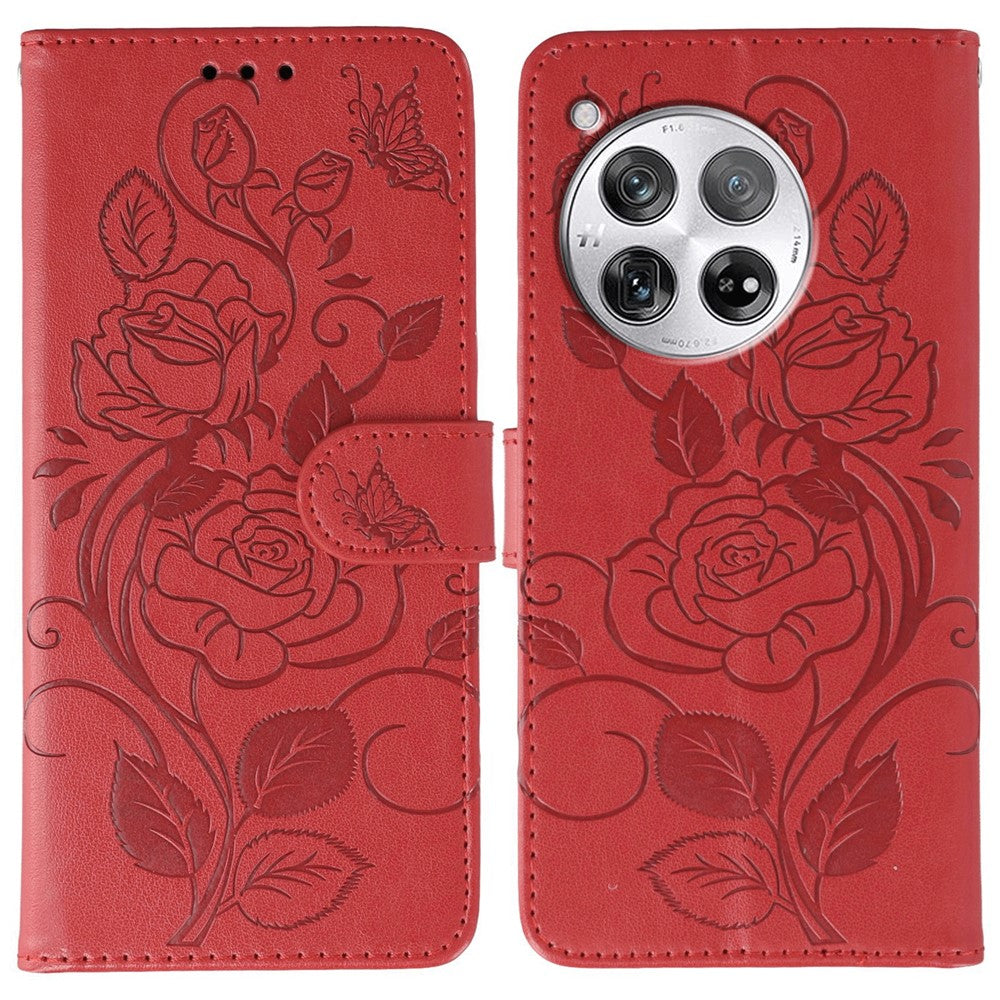OnePlus 12 5G Plånboksfodral med tryckt rosa fjäril i PU-läder