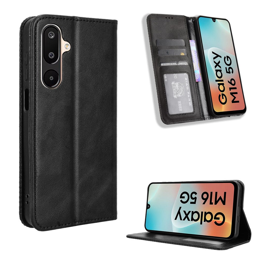 Til Samsung Galaxy M16 5G / Galaxy F16 5G Retro PU-læderetui Telefonpung Stativcover