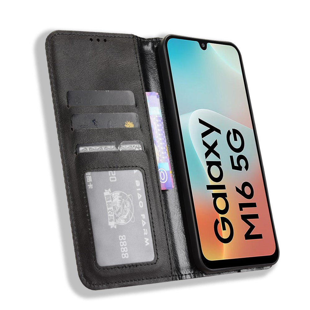 Til Samsung Galaxy M16 5G / Galaxy F16 5G Retro PU-læderetui Telefonpung Stativcover