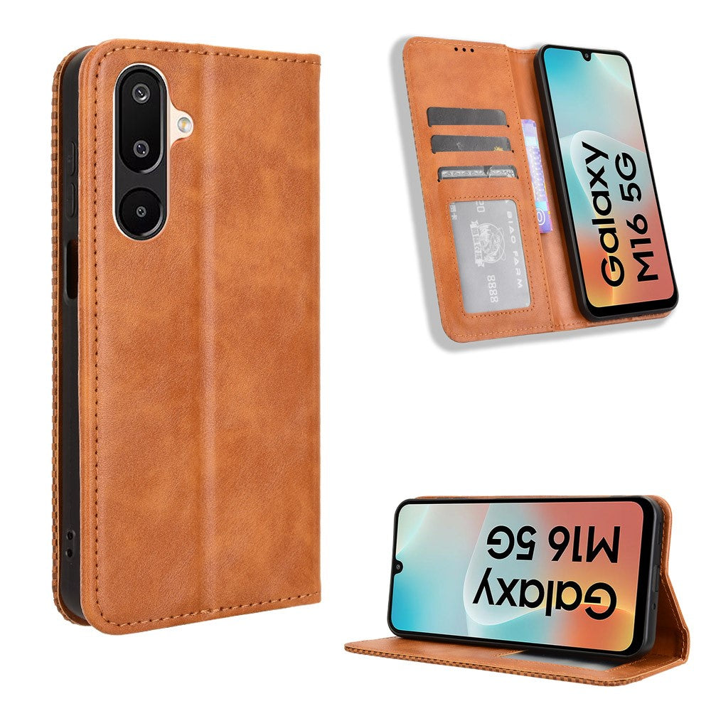 Til Samsung Galaxy M16 5G / Galaxy F16 5G Retro PU-læderetui Telefonpung Stativcover