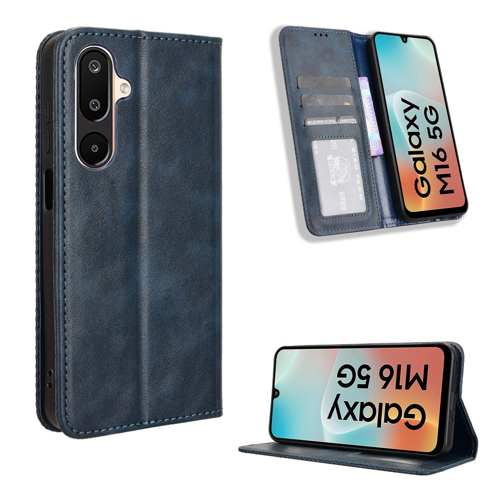 Til Samsung Galaxy M16 5G / Galaxy F16 5G Retro PU-læderetui Telefonpung Stativcover