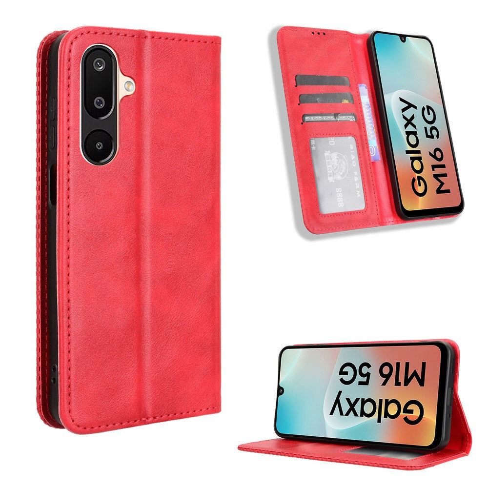 Til Samsung Galaxy M16 5G / Galaxy F16 5G Retro PU-læderetui Telefonpung Stativcover
