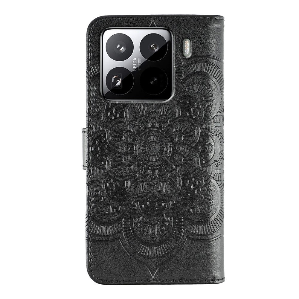 Xiaomi 15 Pro-skal i PU-läder med mandala-präglad design, plånboksfodral