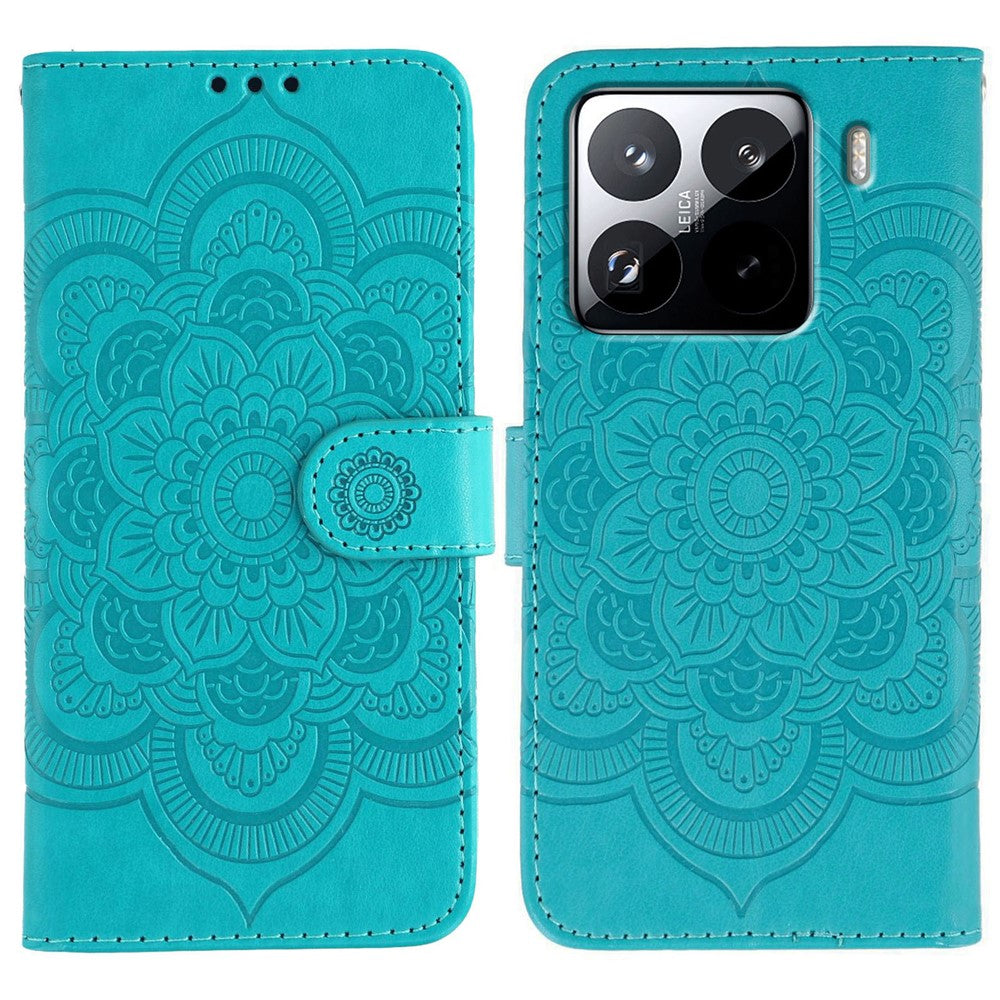 Xiaomi 15 Pro-skal i PU-läder med mandala-präglad design, plånboksfodral